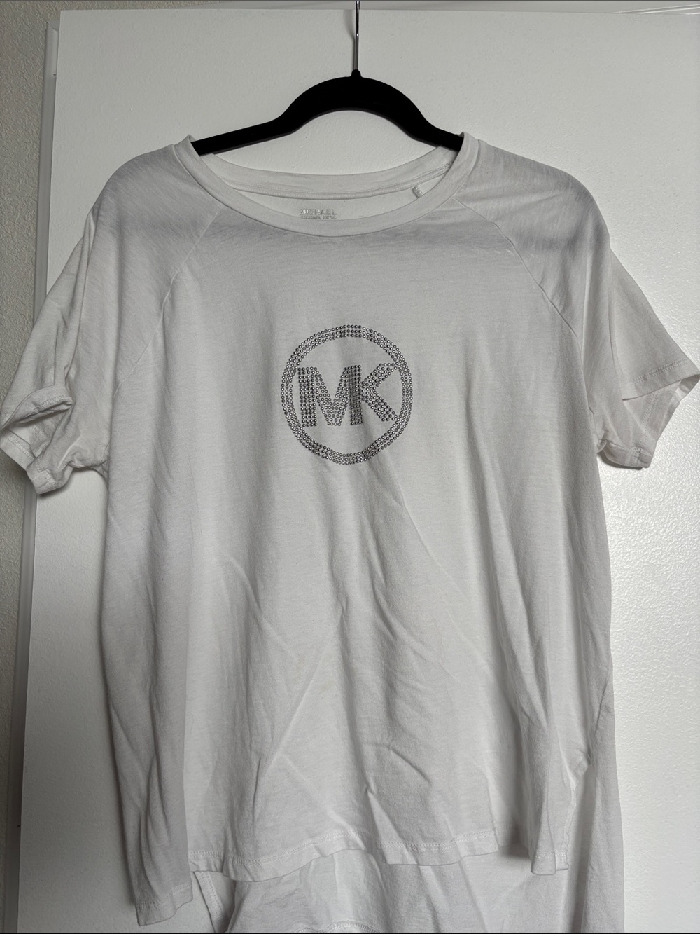 Michael Kors White Short Sleeve Tee with Crystal MK Emblem